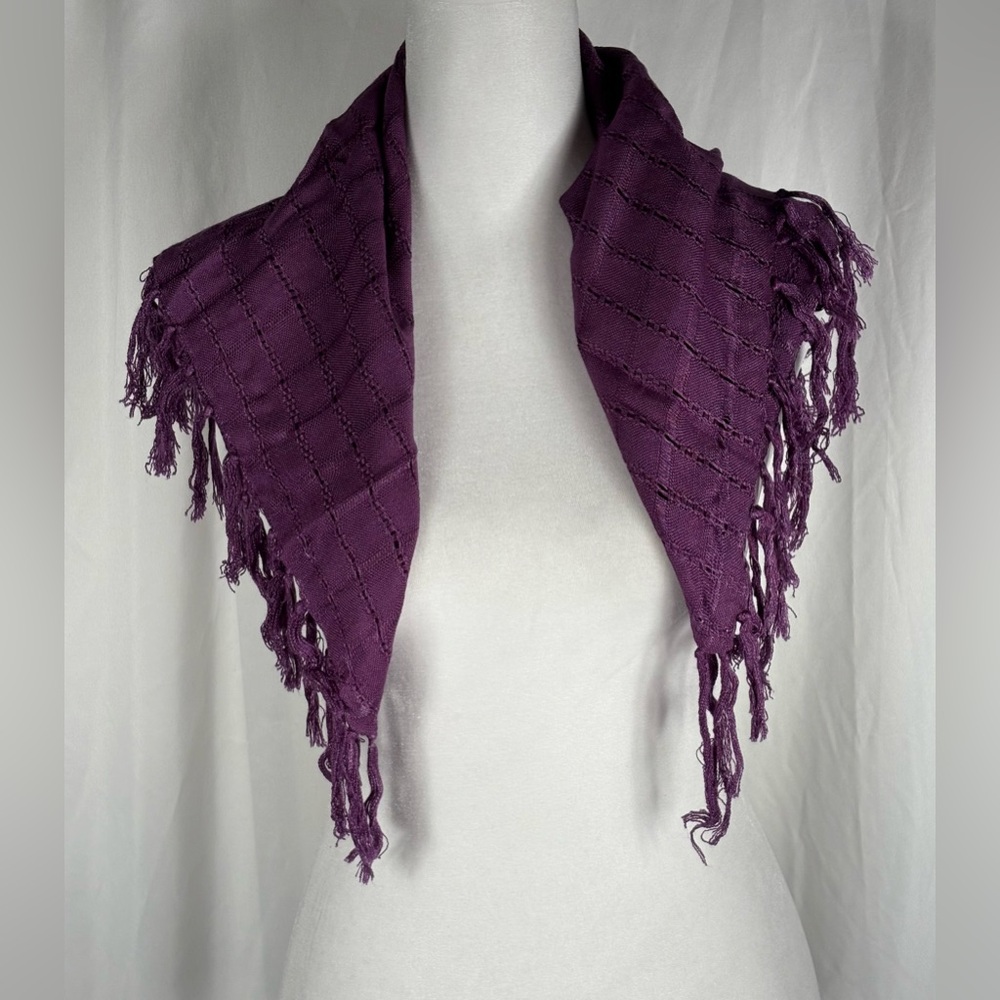 Honey Purple Woven Fringe Scarf, 21” x 22” w/2” Fringe